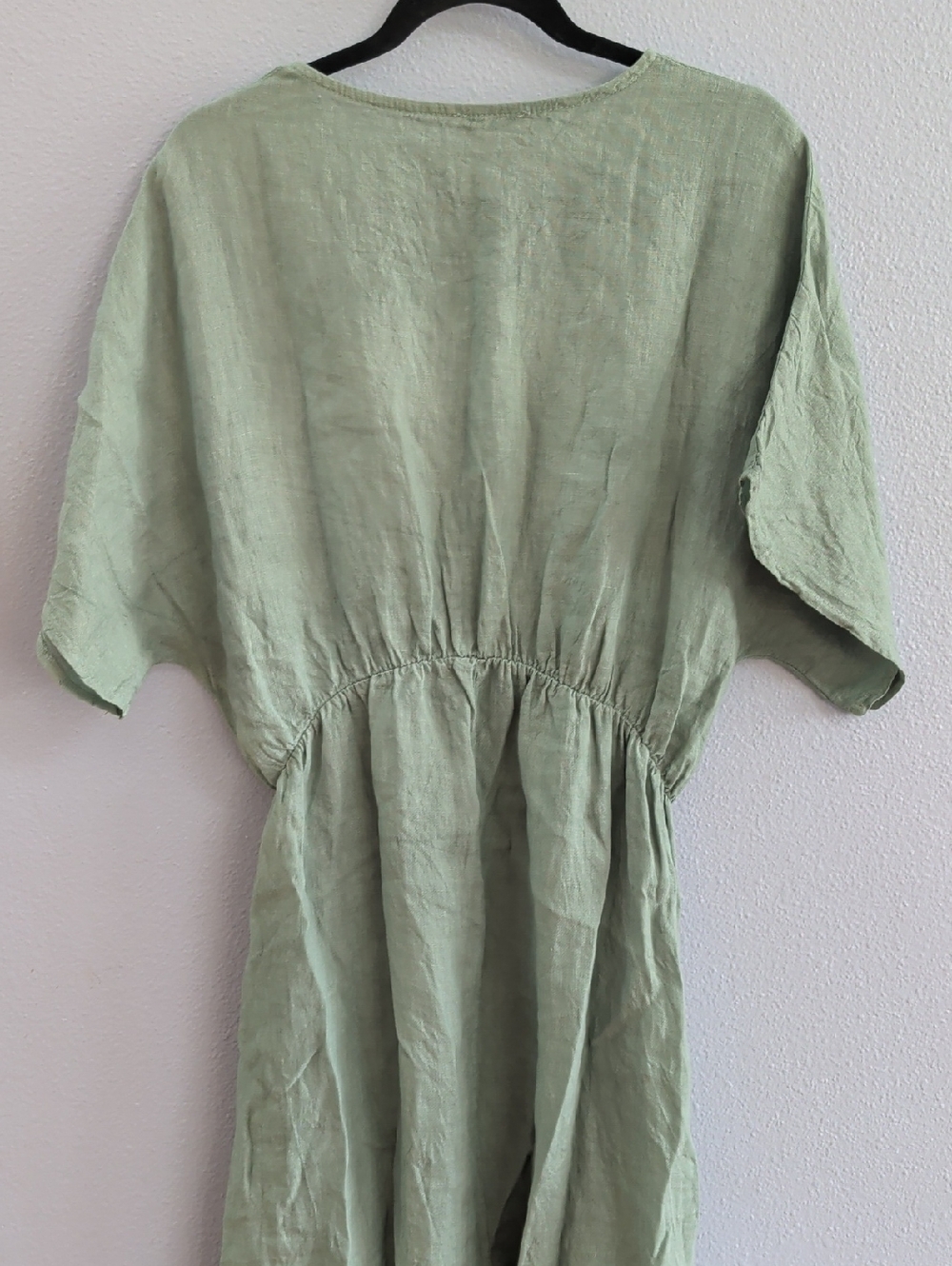 Logica Light Sage Green V-Neck Linen Italy Maxi Dress - Picture 4 of 8